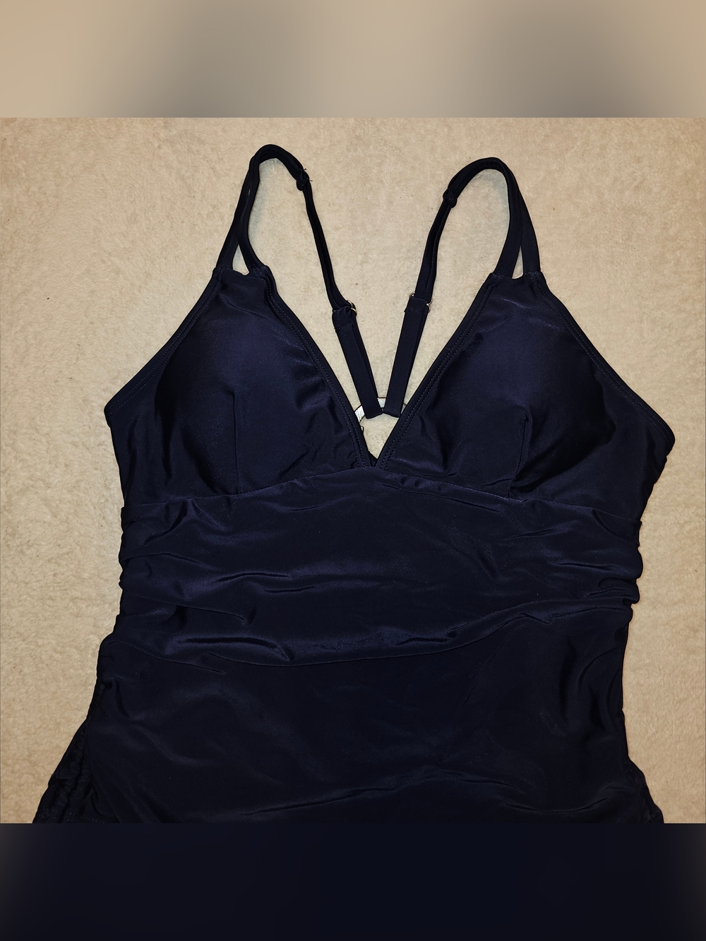 Navy Ruched One-Piece Swimsuit - Picture 3 of 8